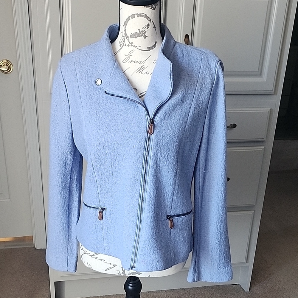 Talbots Powder Blue Zipper Moto  Jacket 10 Petite